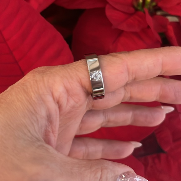 6mm Titanium Wedding Band Masonic Ring Square and Compass Symbol Flat - Picture 5 of 9